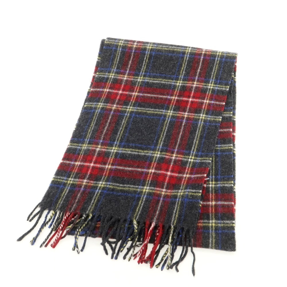 【新品】ドレイクス DRAKES ウール チェック マフラー グレーxレッド【 状態ランクN 】【 メンズ 】