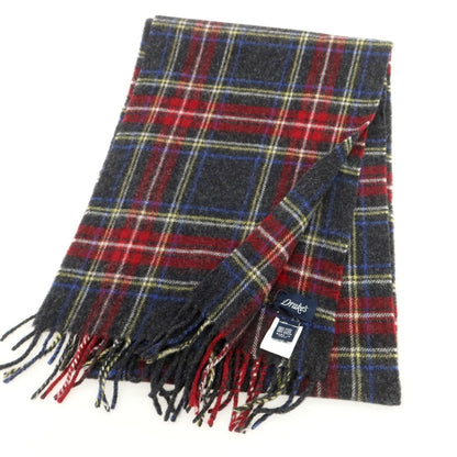 【新品】ドレイクス DRAKES ウール チェック マフラー グレーxレッド【 状態ランクN 】【 メンズ 】
