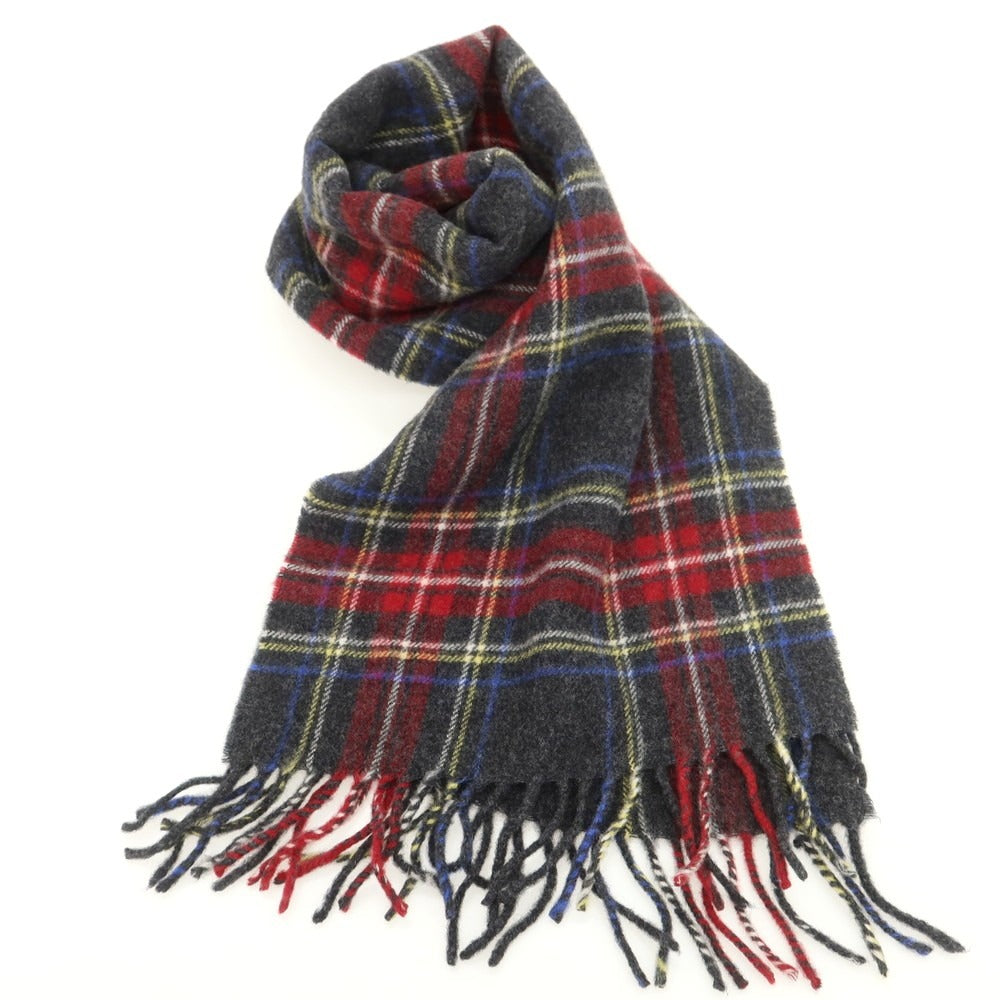 【新品】ドレイクス DRAKES ウール チェック マフラー グレーxレッド【 状態ランクN 】【 メンズ 】