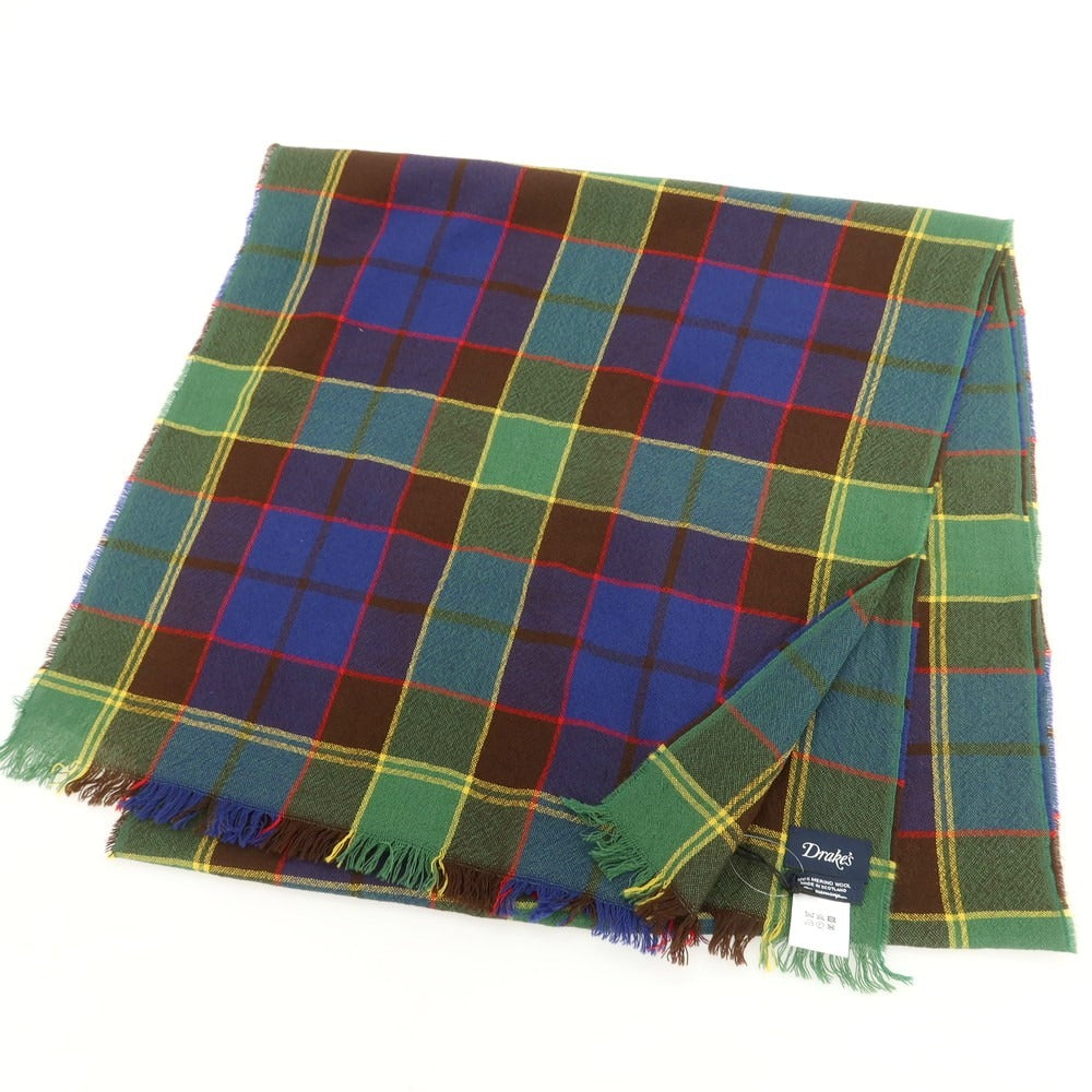 【新品】ドレイクス DRAKES ウール チェック ストール グリーンxブルー【 状態ランクN 】【 メンズ 】