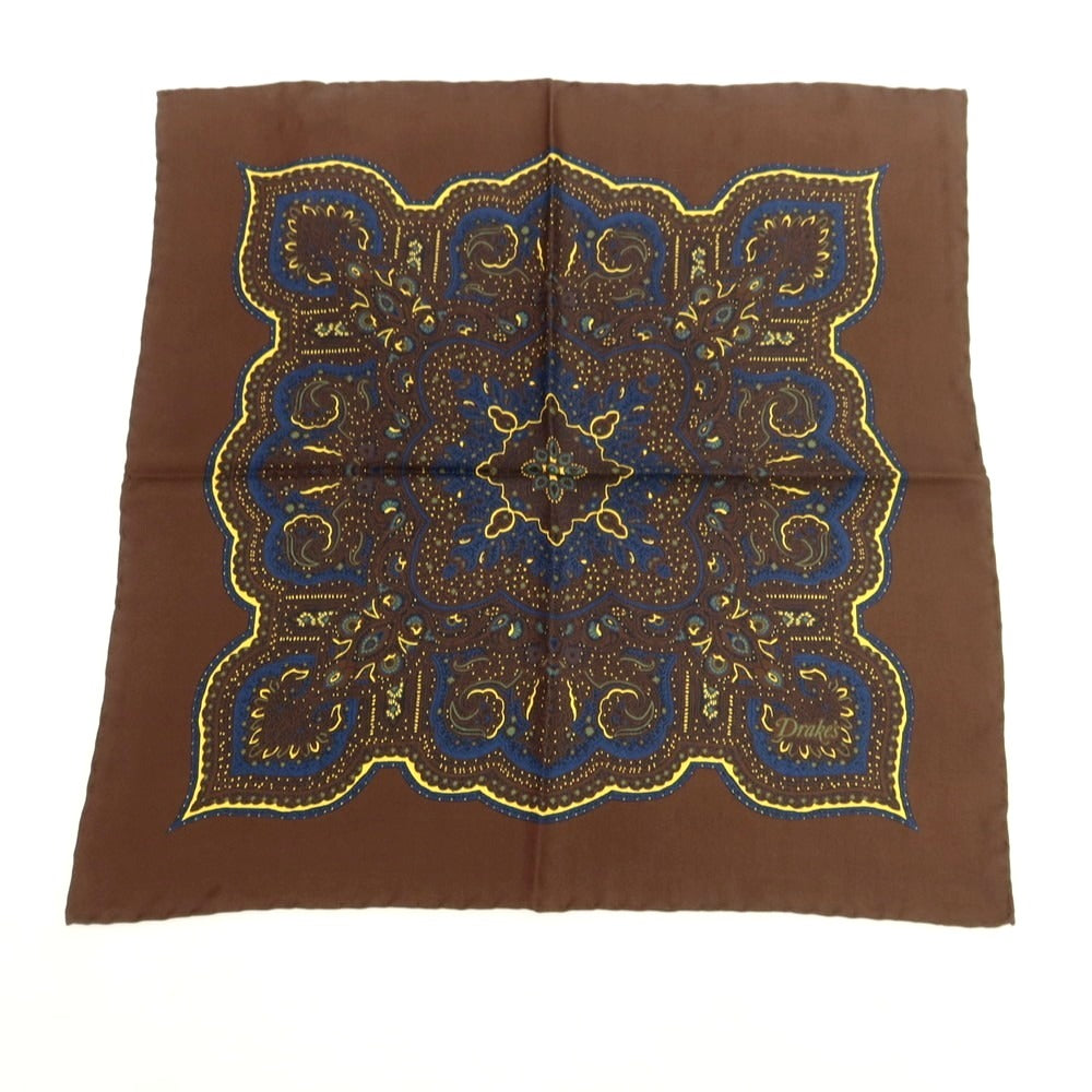 【新品】ドレイクス DRAKES シルク ペイズリー柄 ポケットチーフ ダークブラウンxマルチカラー【 状態ランクN 】【 メンズ 】