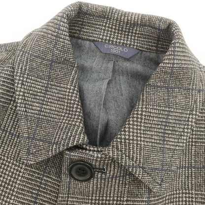 【中古】チルコロ1901 CIRCOLO 1901 コットン ジャージー チェック ステンカラーコート グレーxベージュ【 50 】【 状態ランクB 】【 メンズ 】