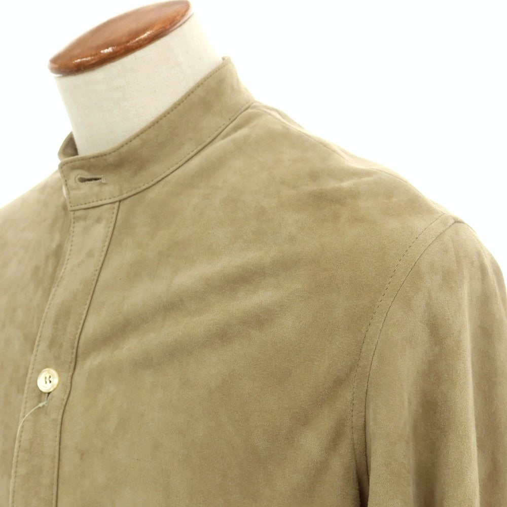 【中古】エンメティ EMMETI ゴートスキン スエード バンドカラー レザーシャツブルゾン ベージュ【 46 】【 状態ランクC 】【 メンズ 】