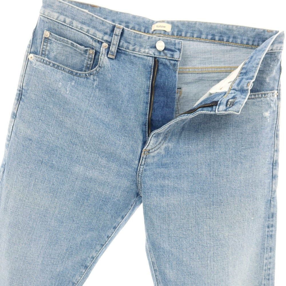 [Used] FOLLOW Distressed Stretch Cotton Jeans Denim Pants Light Blue [32] [Condition Rank C] [Men&