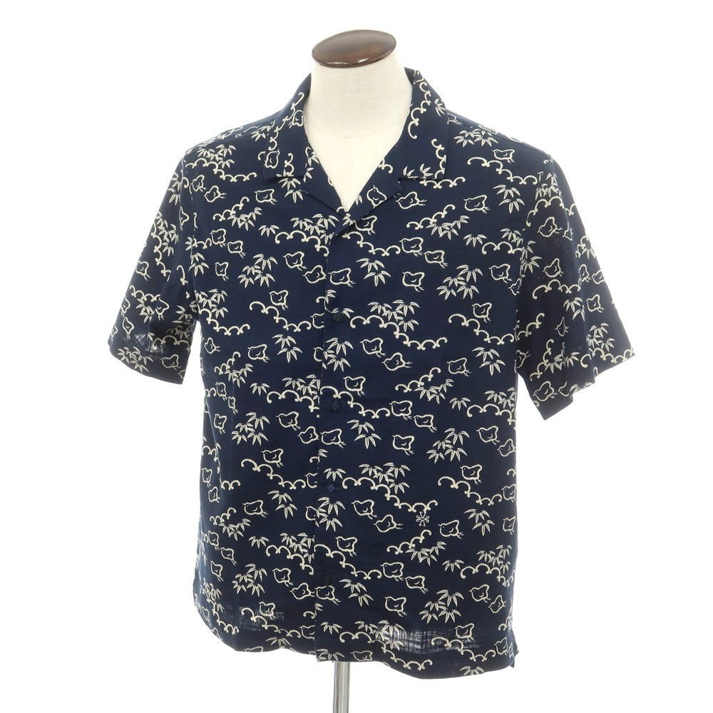 【中古】ヤコブコーエン JACOB COHEN コットン オープンカラー 半袖シャツ ネイビーxベージュ【 XL 】【 状態ランクA 】【 メンズ 】