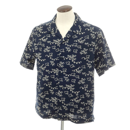 【中古】ヤコブコーエン JACOB COHEN コットン オープンカラー 半袖シャツ ネイビーxベージュ【 XL 】【 状態ランクA 】【 メンズ 】