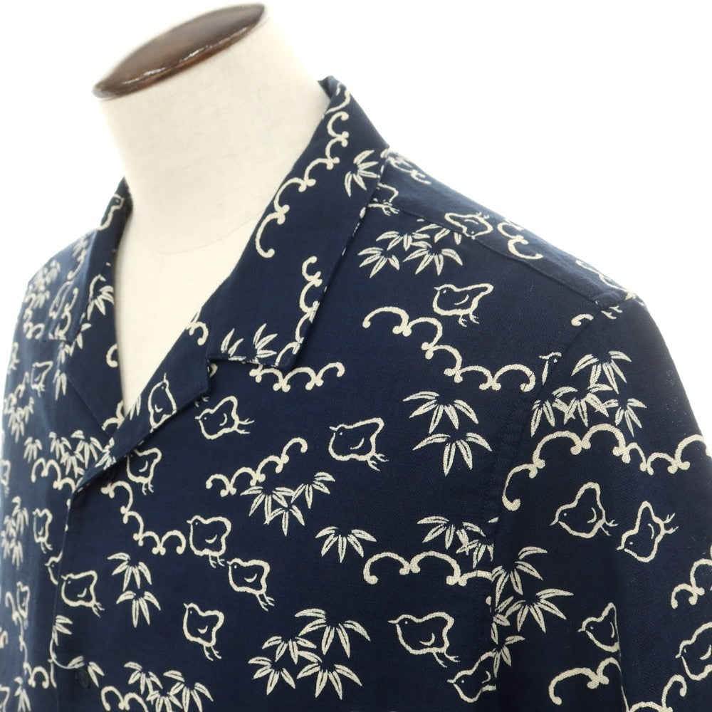 【中古】ヤコブコーエン JACOB COHEN コットン オープンカラー 半袖シャツ ネイビーxベージュ【 XL 】【 状態ランクA 】【 メンズ 】