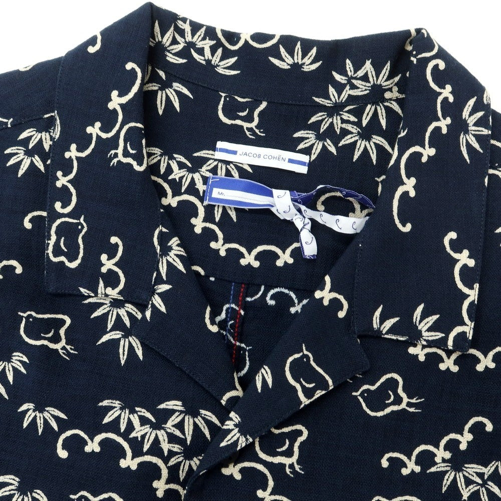 【中古】ヤコブコーエン JACOB COHEN コットン オープンカラー 半袖シャツ ネイビーxベージュ【 XL 】【 状態ランクA 】【 メンズ 】