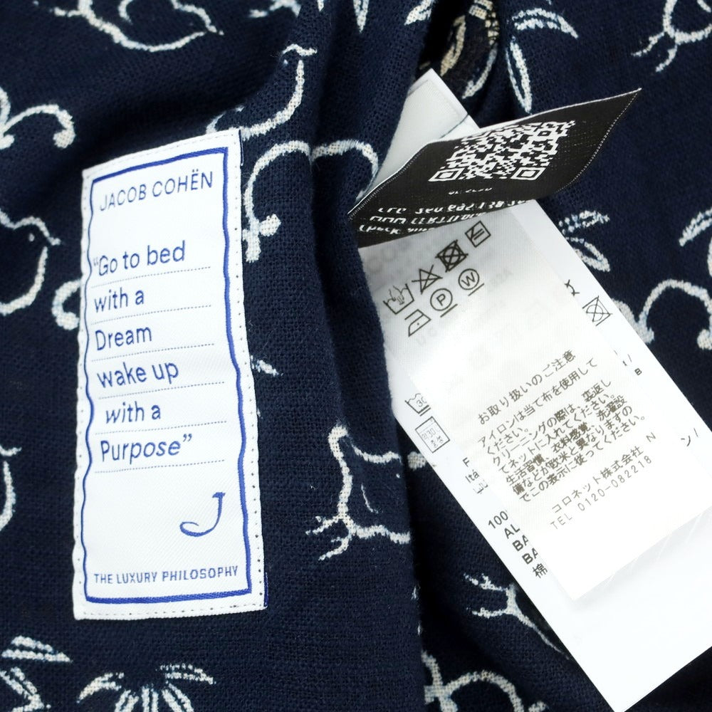 【中古】ヤコブコーエン JACOB COHEN コットン オープンカラー 半袖シャツ ネイビーxベージュ【 XL 】【 状態ランクA 】【 メンズ 】