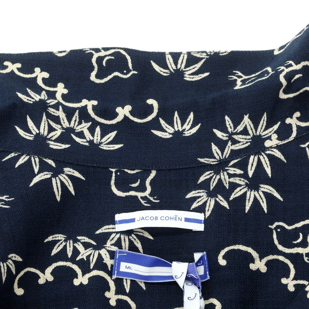 【中古】ヤコブコーエン JACOB COHEN コットン オープンカラー 半袖シャツ ネイビーxベージュ【 XL 】【 状態ランクA 】【 メンズ 】