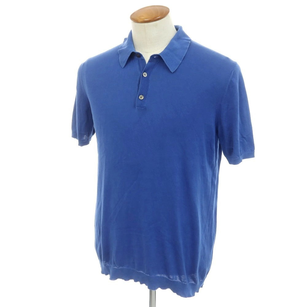 【中古】ロベルトコリーナ ROBERTO COLLINA ハイゲージ コットン 半袖 ポロニット ブルー【 48 】【 状態ランクC 】【 メンズ 】 [APD]