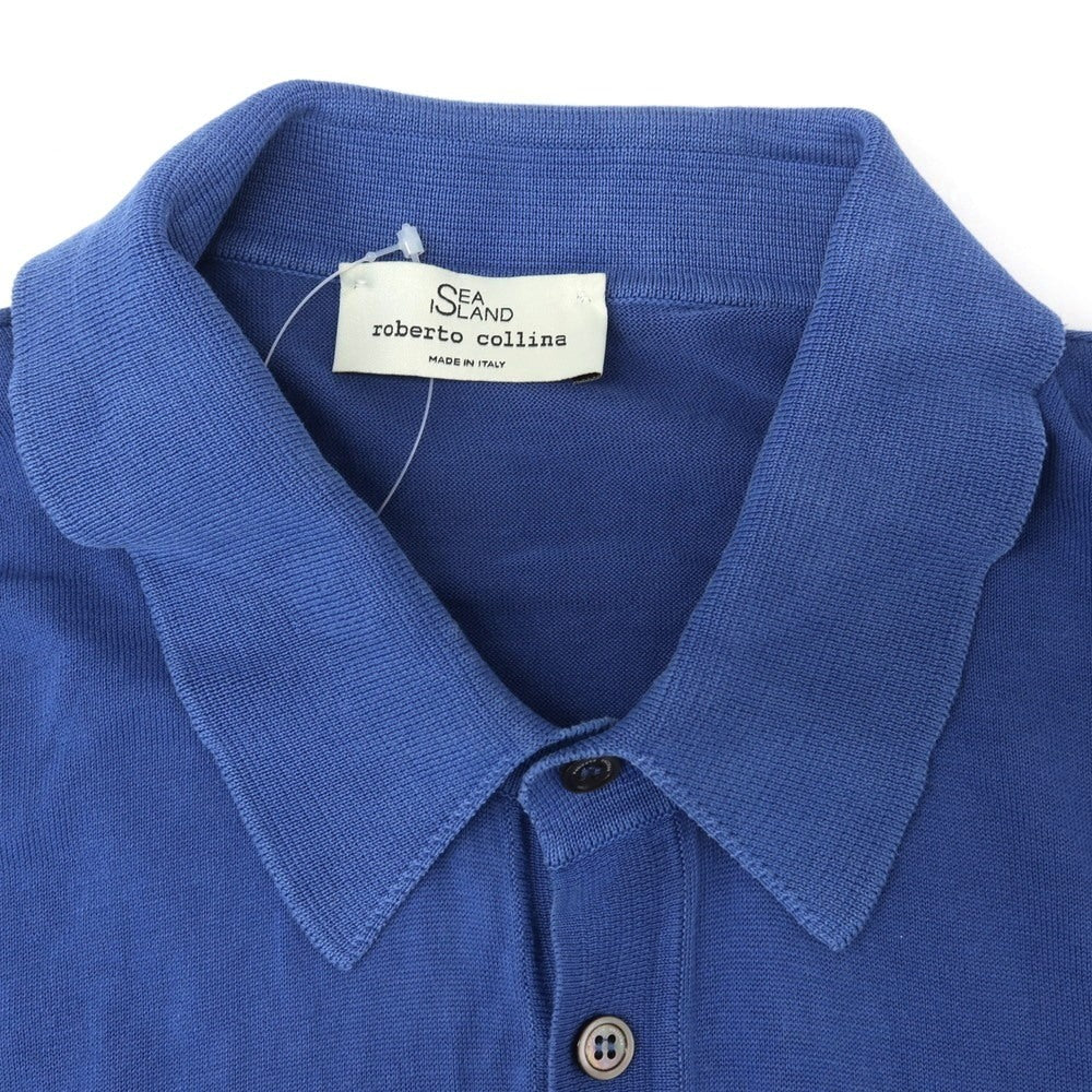 【中古】ロベルトコリーナ ROBERTO COLLINA ハイゲージ コットン 半袖 ポロニット ブルー【 48 】【 状態ランクC 】【 メンズ 】 [APD]