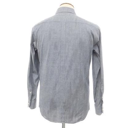 [Used] Bagutta Stretch Cotton Check Horizontal Collar Casual Shirt Navy [40] [Condition Rank B] [Men&