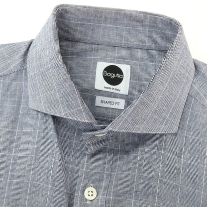 [Used] Bagutta Stretch Cotton Check Horizontal Collar Casual Shirt Navy [40] [Condition Rank B] [Men&
