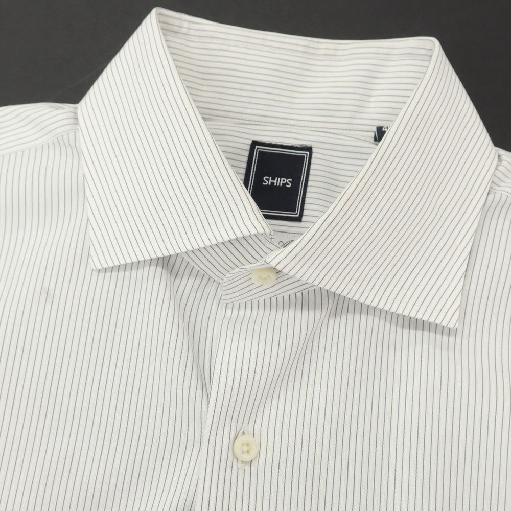 [Used] SHIPS Cotton Stripe Wide Collar Dress Shirt White x Black [40] [Condition Rank C] [Men&