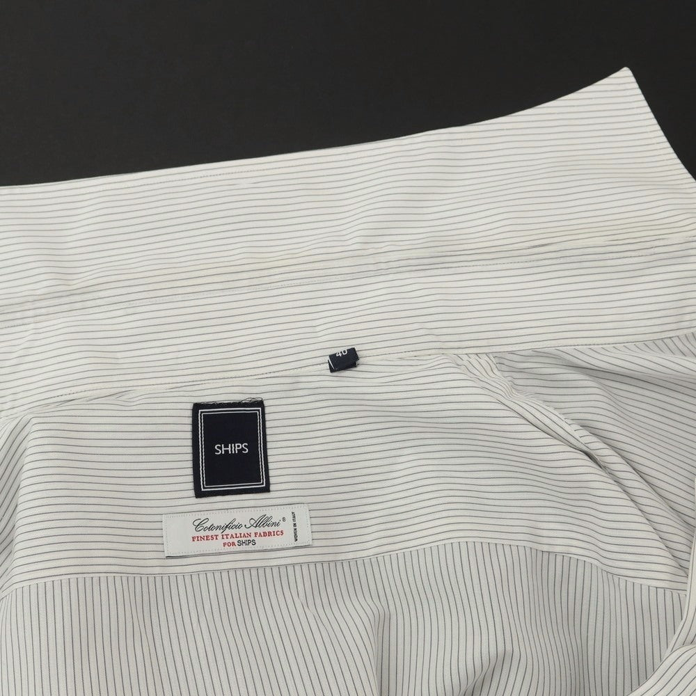 [Used] SHIPS Cotton Stripe Wide Collar Dress Shirt White x Black [40] [Condition Rank C] [Men&