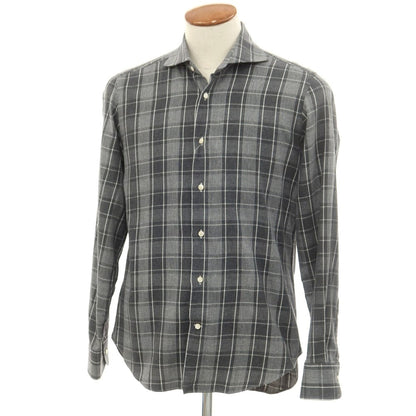 [Used] GIANGI Cotton Check Horizontal Collar Casual Shirt Gray x White [40] [Condition Rank B] [Men&