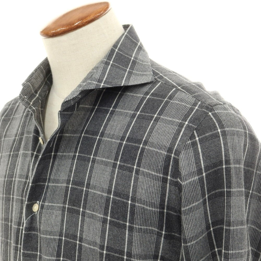 [Used] GIANGI Cotton Check Horizontal Collar Casual Shirt Gray x White [40] [Condition Rank B] [Men&