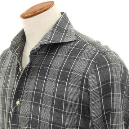 [Used] GIANGI Cotton Check Horizontal Collar Casual Shirt Gray x White [40] [Condition Rank B] [Men&