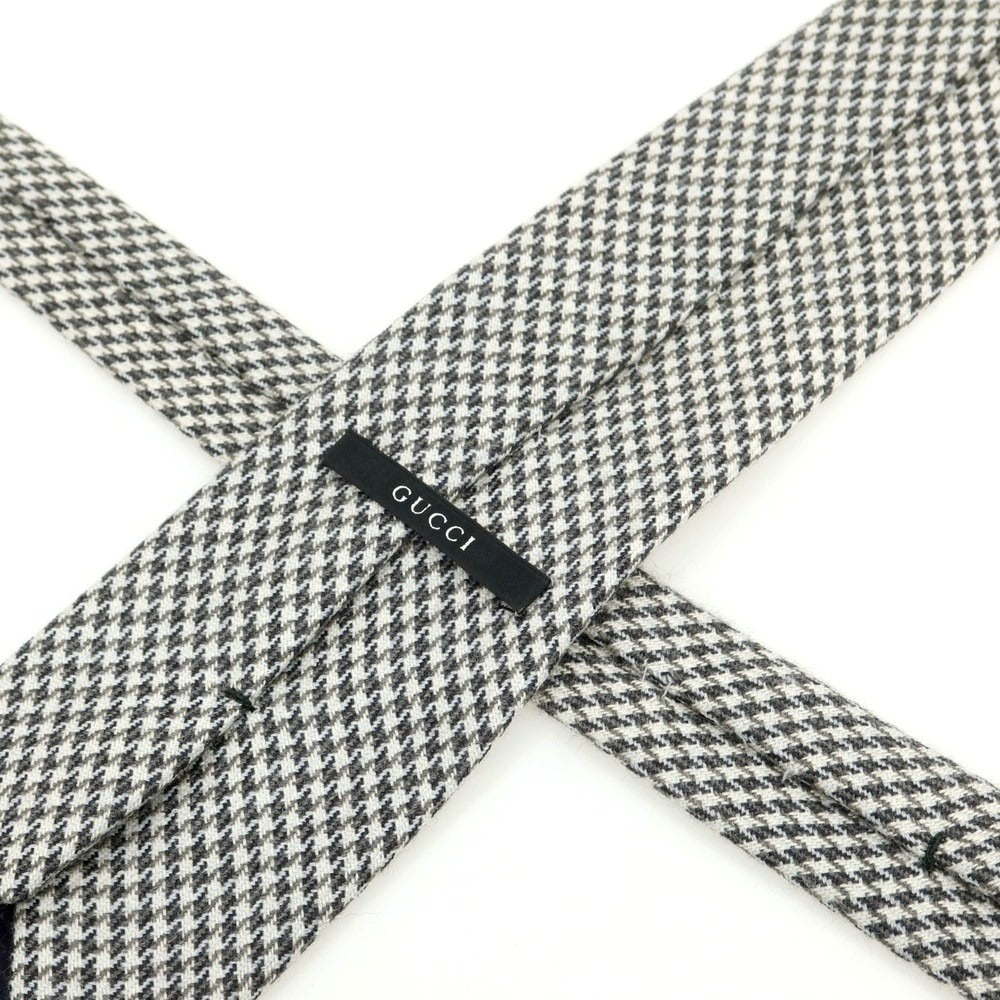 [Used] Gucci wool houndstooth checkered tie, grey x white [Condition: C] [Men&
