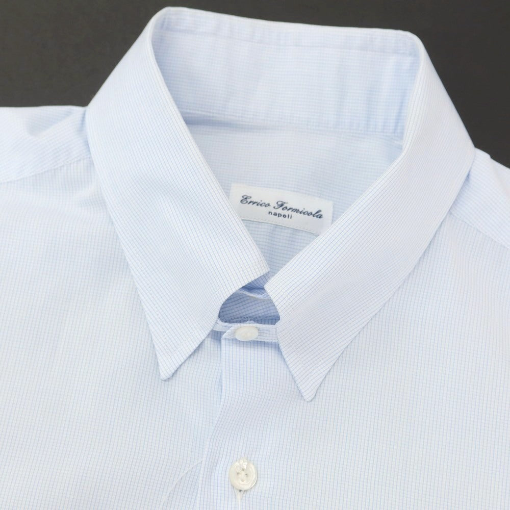 [Used] ERRICO FORMICOLA Cotton Graph Check Tab Collar Dress Shirt Light Blue x White [40] [Condition Rank C] [Men&