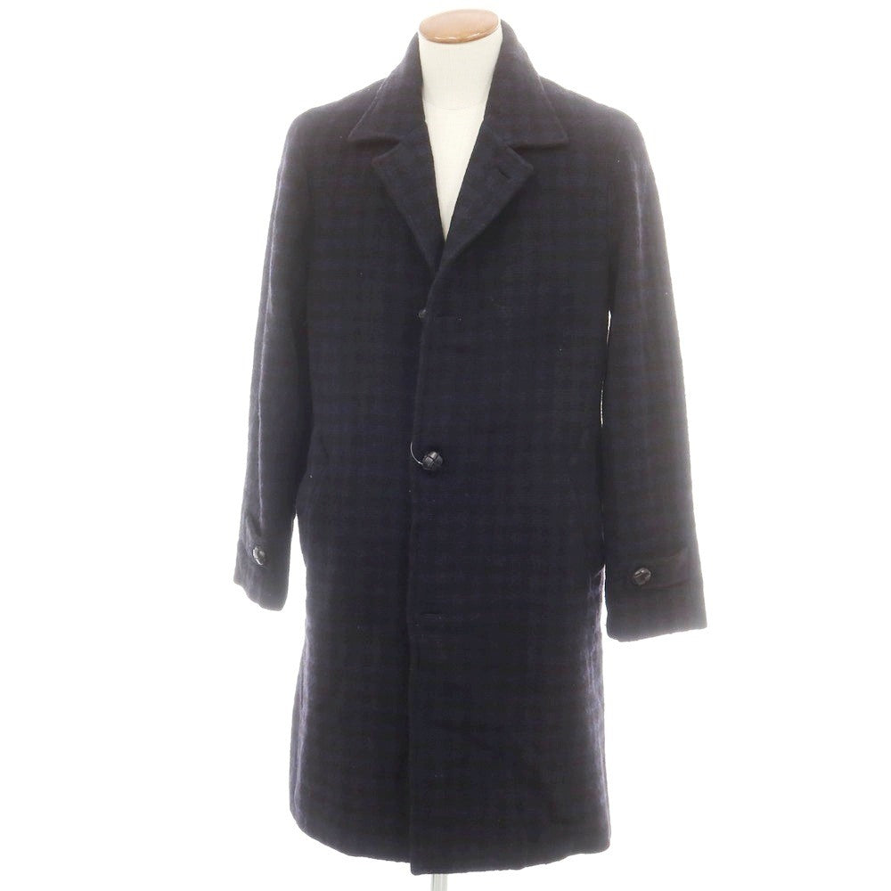 【中古】エム ピー ディ マッシモ ピオンボ MP di MASSIMO PIOMBO ウールナイロン チェック ロングコート ネイビーxブラック【 48 】【 状態ランクC 】【 メンズ 】