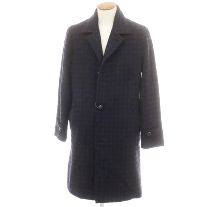 【中古】エム ピー ディ マッシモ ピオンボ MP di MASSIMO PIOMBO ウールナイロン チェック ロングコート ネイビーxブラック【 48 】【 状態ランクC 】【 メンズ 】