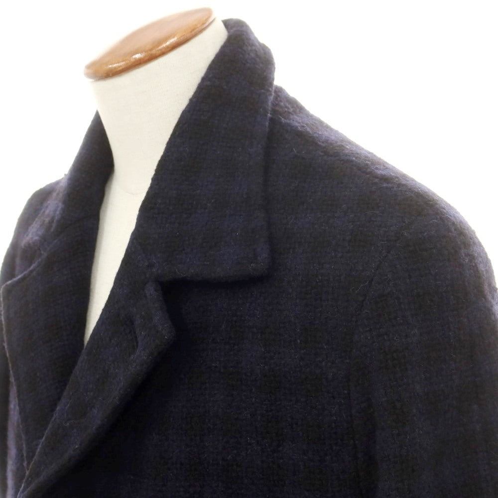 【中古】エム ピー ディ マッシモ ピオンボ MP di MASSIMO PIOMBO ウールナイロン チェック ロングコート ネイビーxブラック【 48 】【 状態ランクC 】【 メンズ 】