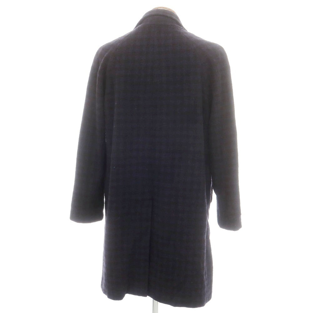 【中古】エム ピー ディ マッシモ ピオンボ MP di MASSIMO PIOMBO ウールナイロン チェック ロングコート ネイビーxブラック【 48 】【 状態ランクC 】【 メンズ 】