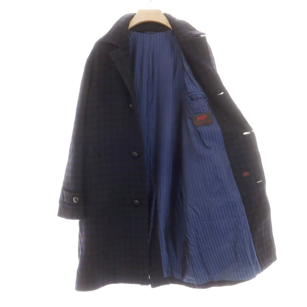 【中古】エム ピー ディ マッシモ ピオンボ MP di MASSIMO PIOMBO ウールナイロン チェック ロングコート ネイビーxブラック【 48 】【 状態ランクC 】【 メンズ 】