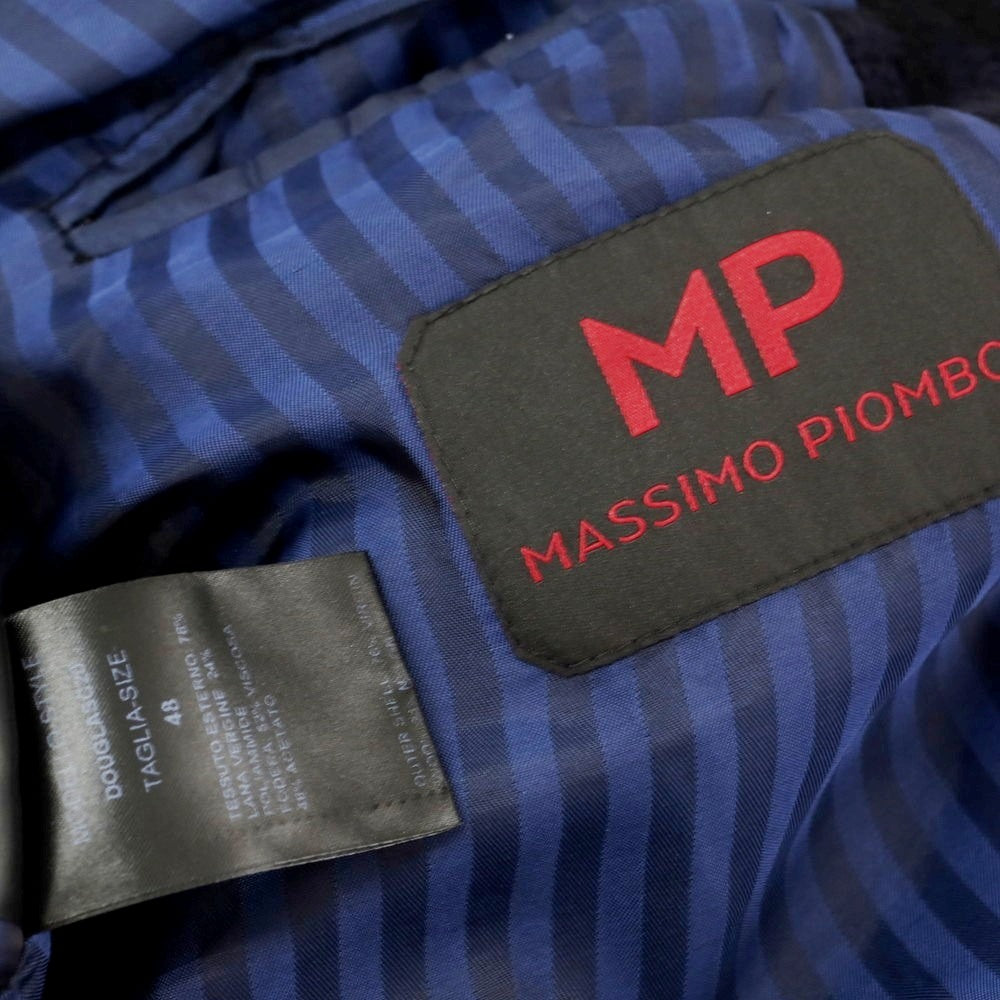 【中古】エム ピー ディ マッシモ ピオンボ MP di MASSIMO PIOMBO ウールナイロン チェック ロングコート ネイビーxブラック【サイズ48】【 状態ランクC 】【 メンズ 】[DPD]