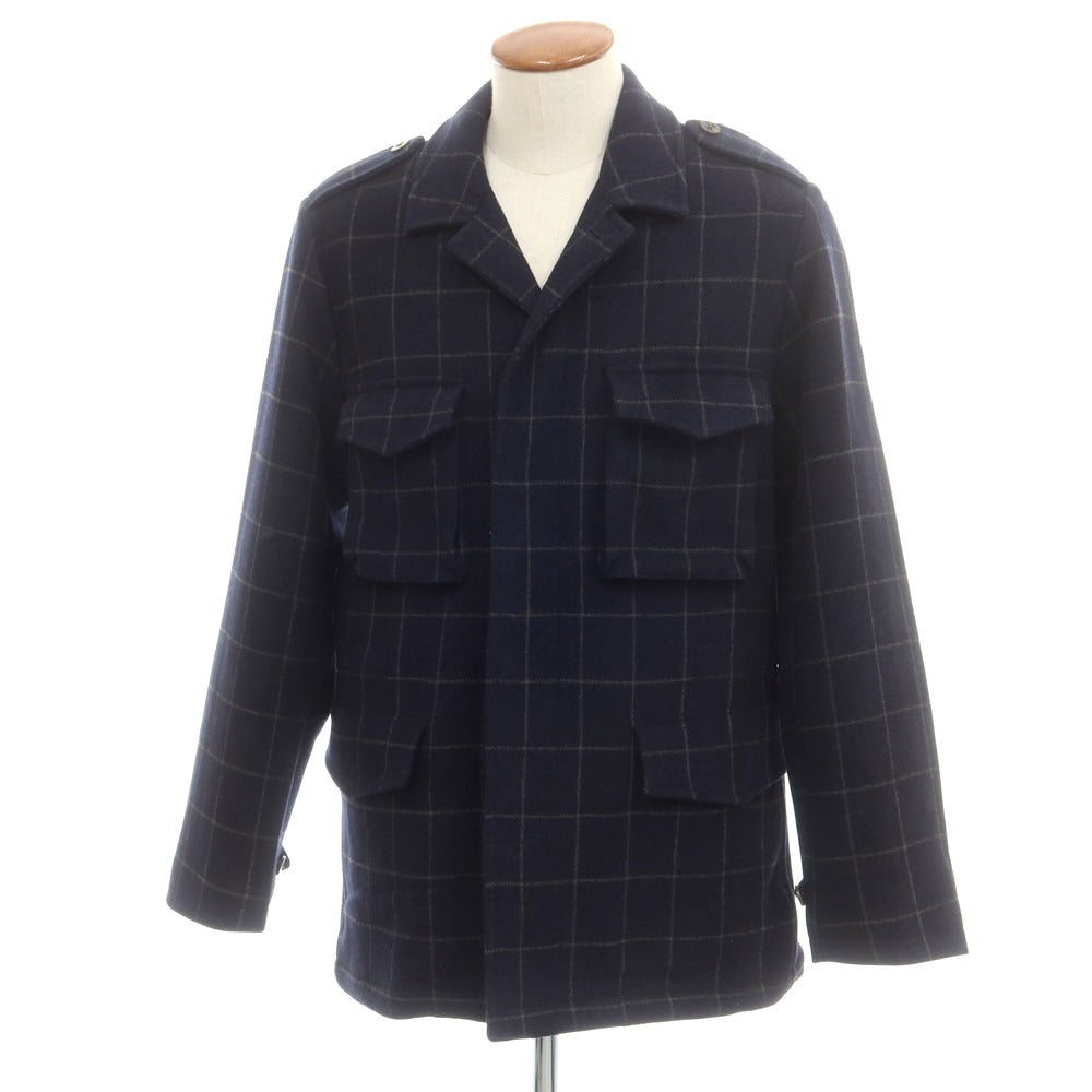 【中古】ボリオリ BOGLIOLI ウール チェック ミリタリージャケット ネイビーxグレー【 48 】【 状態ランクB 】【 メンズ 】
