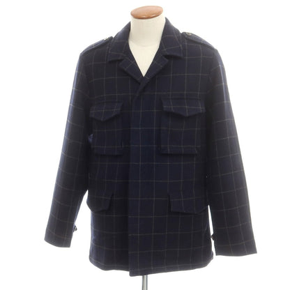 【中古】ボリオリ BOGLIOLI ウール チェック ミリタリージャケット ネイビーxグレー【 48 】【 状態ランクB 】【 メンズ 】