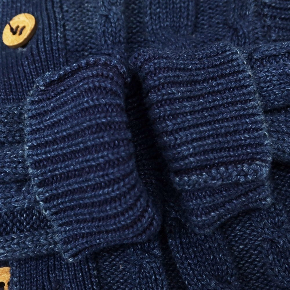 [Used] CASH CA Cable knit mid-gauge cotton knit collared cardigan, navy [L] [Condition: C] [Men&