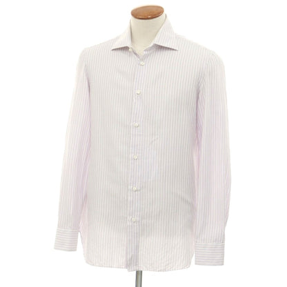 [Used] Luigi Borrelli Cotton Striped Semi-Wide Collar Dress Shirt White x Lavender [39] [Condition Rank C] [Men&