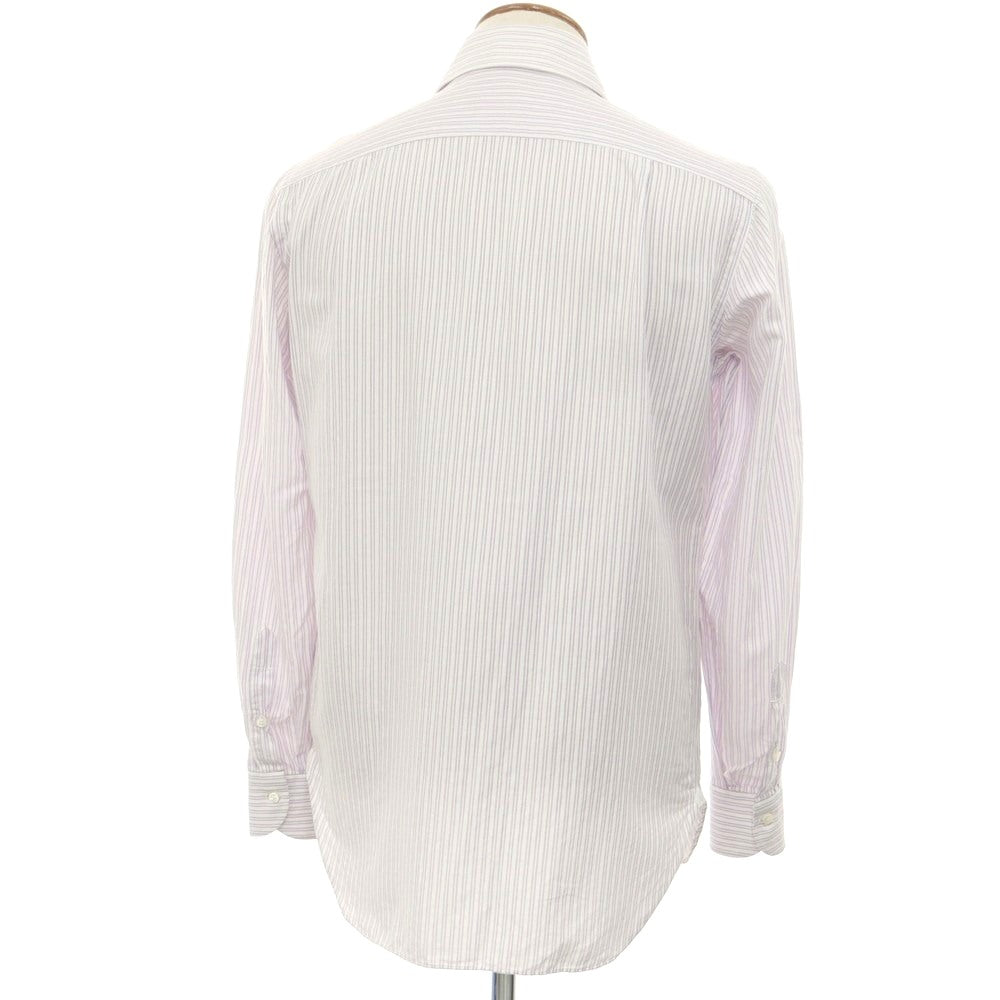 [Used] Luigi Borrelli Cotton Striped Semi-Wide Collar Dress Shirt White x Lavender [39] [Condition Rank C] [Men&