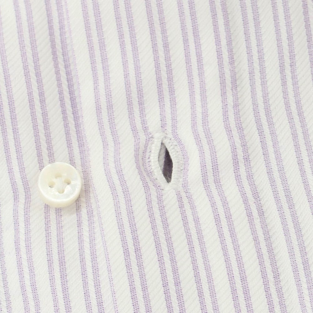 [Used] Luigi Borrelli Cotton Striped Semi-Wide Collar Dress Shirt White x Lavender [39] [Condition Rank C] [Men&