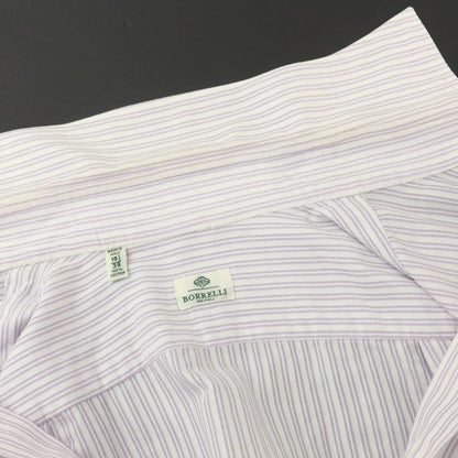 [Used] Luigi Borrelli Cotton Striped Semi-Wide Collar Dress Shirt White x Lavender [39] [Condition Rank C] [Men&