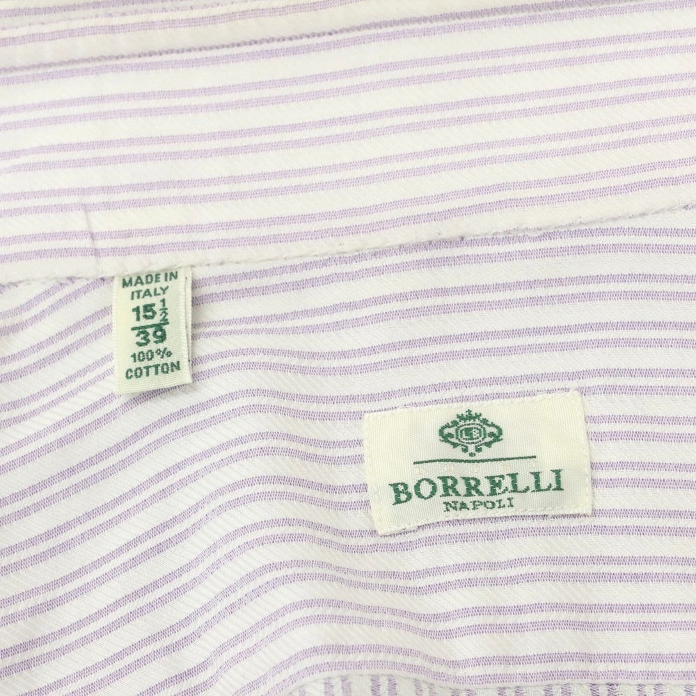 [Used] Luigi Borrelli Cotton Striped Semi-Wide Collar Dress Shirt White x Lavender [39] [Condition Rank C] [Men&
