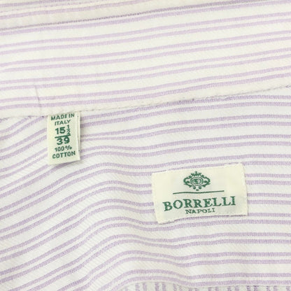 [Used] Luigi Borrelli Cotton Striped Semi-Wide Collar Dress Shirt White x Lavender [39] [Condition Rank C] [Men&