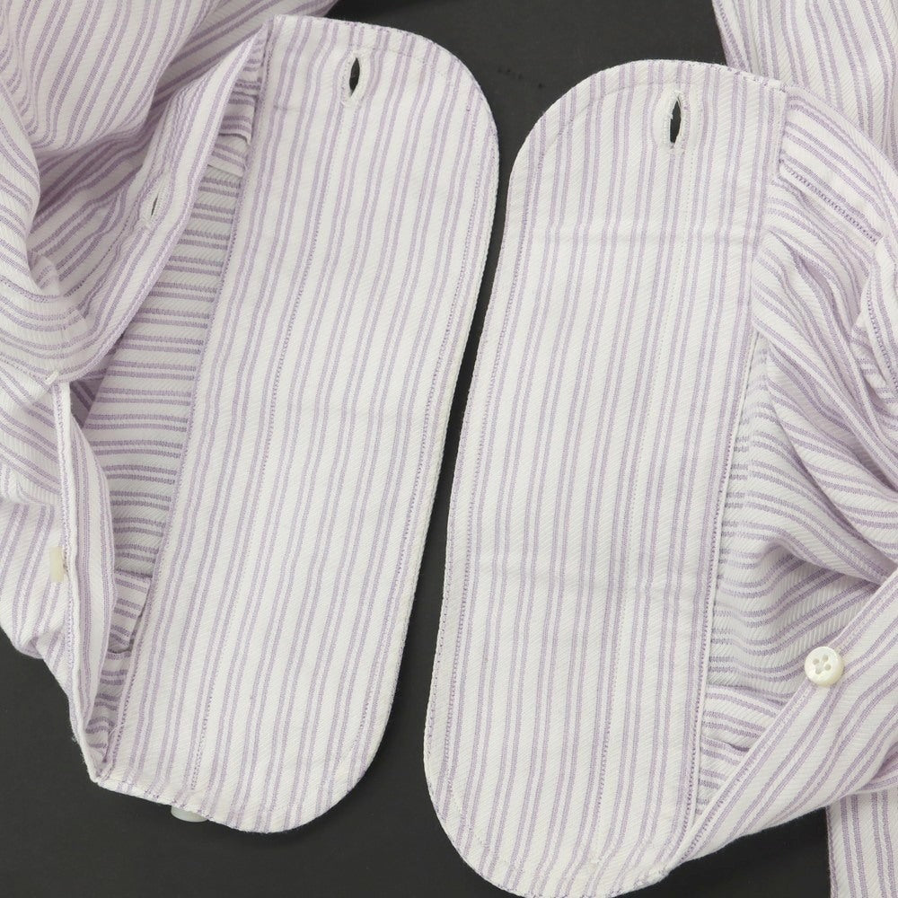 [Used] Luigi Borrelli Cotton Striped Semi-Wide Collar Dress Shirt White x Lavender [39] [Condition Rank C] [Men&
