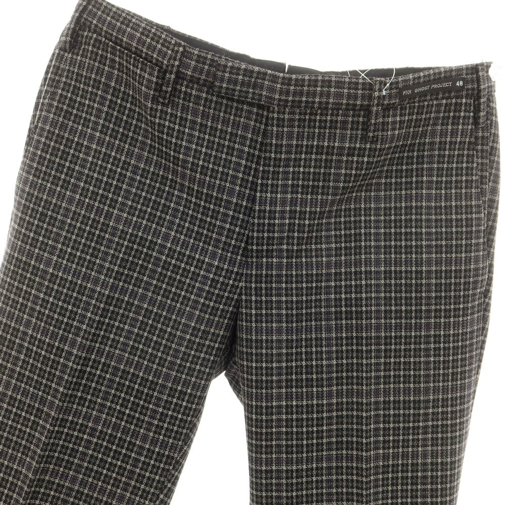 [Used] PT01 GHOST PROJECT stretch wool check dress slacks pants gray x dark purple [48] [Condition rank A] [Men&