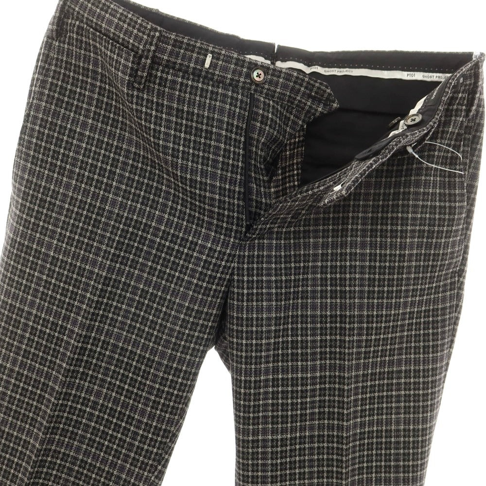[Used] PT01 GHOST PROJECT stretch wool check dress slacks pants gray x dark purple [48] [Condition rank A] [Men&