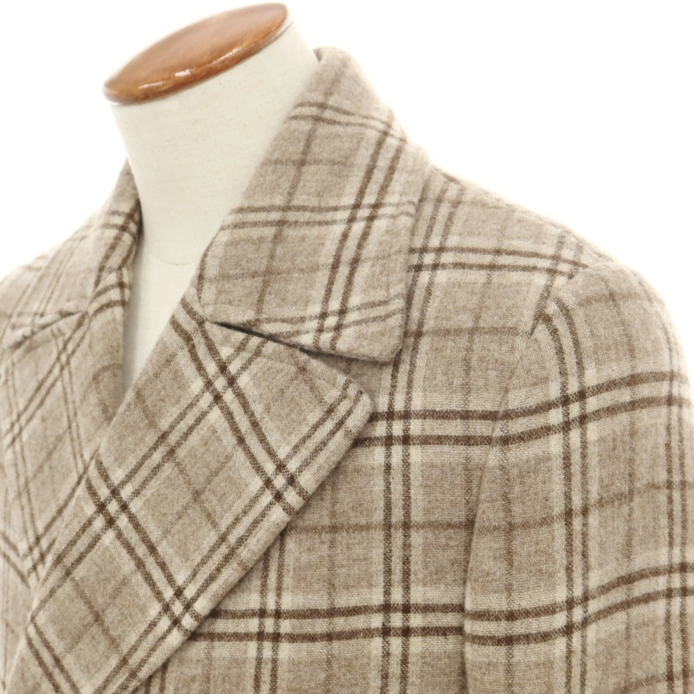 【中古】ティージャケット T-JACKET ウールカシミヤ チェック ピーコート ベージュxブラウン【 M 】【 状態ランクB 】【 メンズ 】