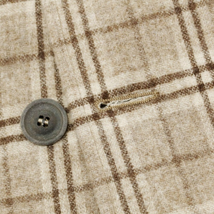 【中古】ティージャケット T-JACKET ウールカシミヤ チェック ピーコート ベージュxブラウン【 M 】【 状態ランクB 】【 メンズ 】