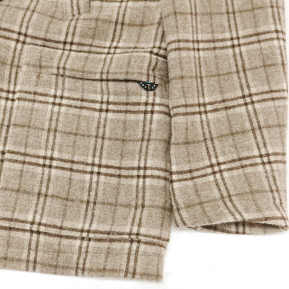 【中古】ティージャケット T-JACKET ウールカシミヤ チェック ピーコート ベージュxブラウン【 M 】【 状態ランクB 】【 メンズ 】