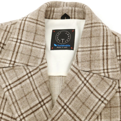 【中古】ティージャケット T-JACKET ウールカシミヤ チェック ピーコート ベージュxブラウン【 M 】【 状態ランクB 】【 メンズ 】