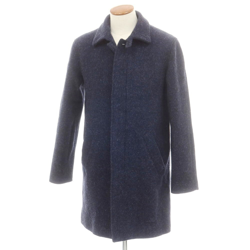 【中古】アーペーセー A.P.C. ウール ヘリンボーン織り ステンカラーコート ネイビー【 M 】【 状態ランクB 】【 メンズ 】