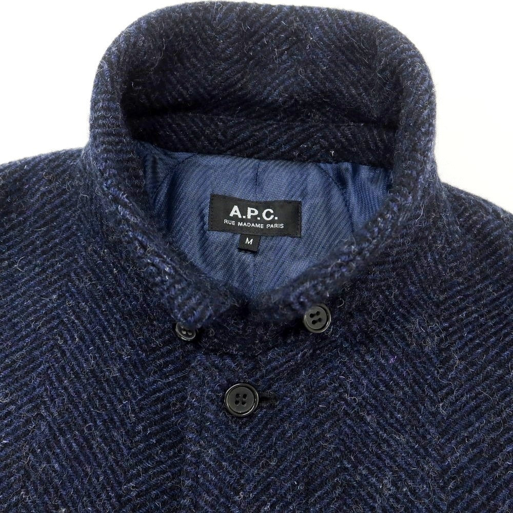 【中古】アーペーセー A.P.C. ウール ヘリンボーン織り ステンカラーコート ネイビー【 M 】【 状態ランクB 】【 メンズ 】