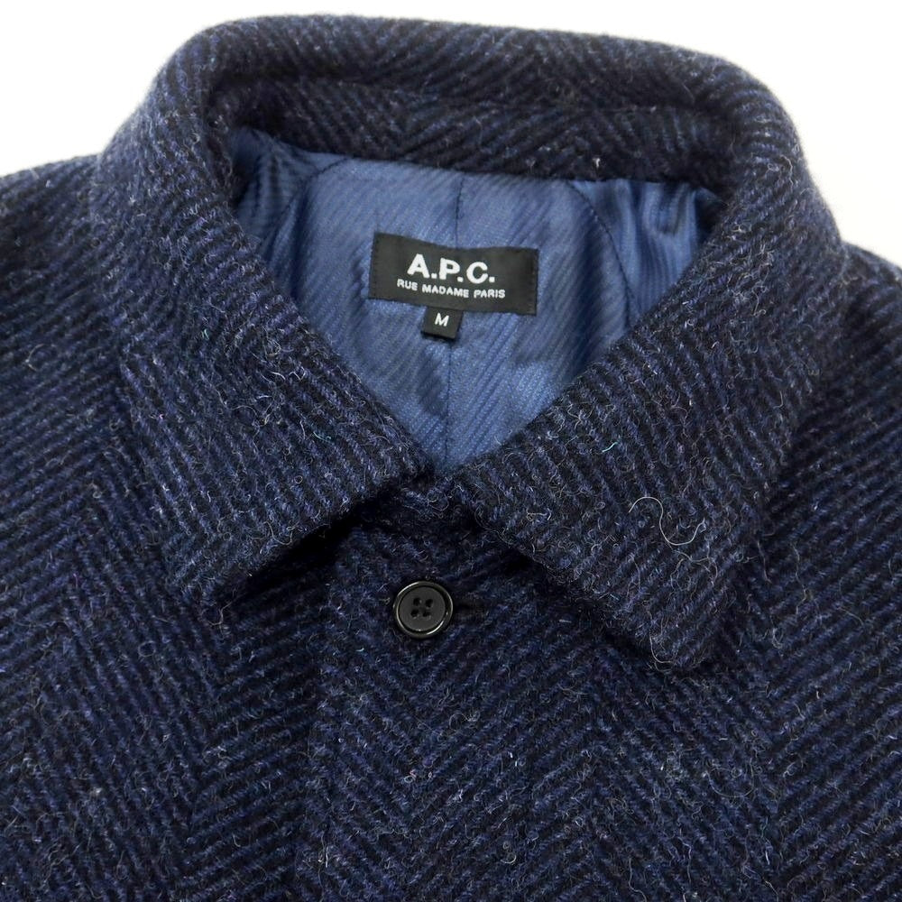 【中古】アーペーセー A.P.C. ウール ヘリンボーン織り ステンカラーコート ネイビー【 M 】【 状態ランクB 】【 メンズ 】